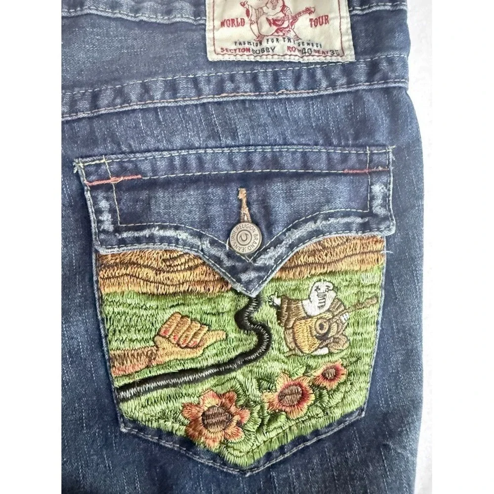 Vintage True Religion Bobby Jeans Men 40X35 Buddha Embroidered‎ Bootcut